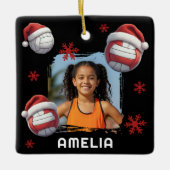 Volleyball Santa Hat Name Photo Christmas Keramikornament (Vorderseite)