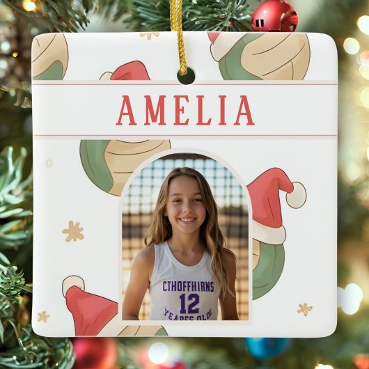 Volleyball Santa Hat Name Photo Christmas Keramikornament