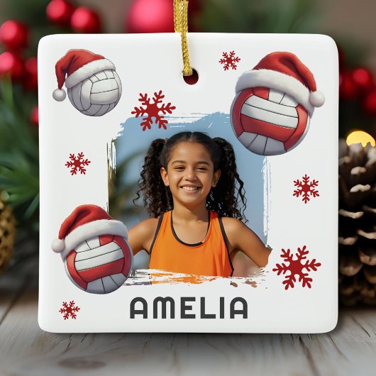 Volleyball Santa Hat Name Photo Christmas  Keramikornament