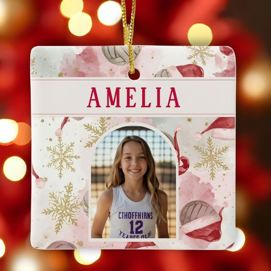 Volleyball Santa Hat Name Photo Christmas   Keramikornament