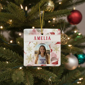 Volleyball Santa Hat Name Photo Christmas   Keramikornament