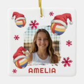 Volleyball Santa Hat Name Photo Christmas Keramikornament (Vorderseite)