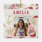 Volleyball Santa Hat Name Photo Christmas   Keramikornament (Rückseite)