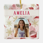 Volleyball Santa Hat Name Photo Christmas   Keramikornament (Vorderseite)
