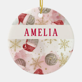 Volleyball Santa Hut Name Weihnachten   Keramik Ornament