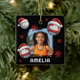 Volleyball Santa-Hut Namen Foto Weihnachten  Keramikornament
