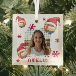 Volleyball Santa Hut Namen Foto Weihnachten  Ornament Aus Glas