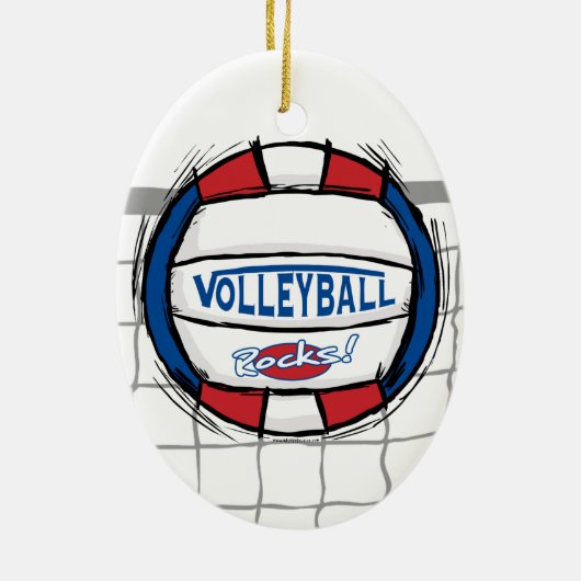 Volleyball schaukelt Blau und Silber Keramik Ornament (Hinten)