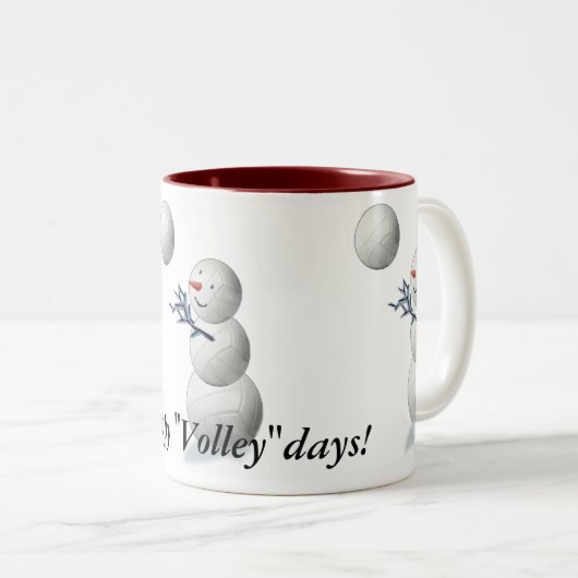 Volleyball-Schneemann-Weihnachten Zweifarbige Tasse (VorderseiteRechts)