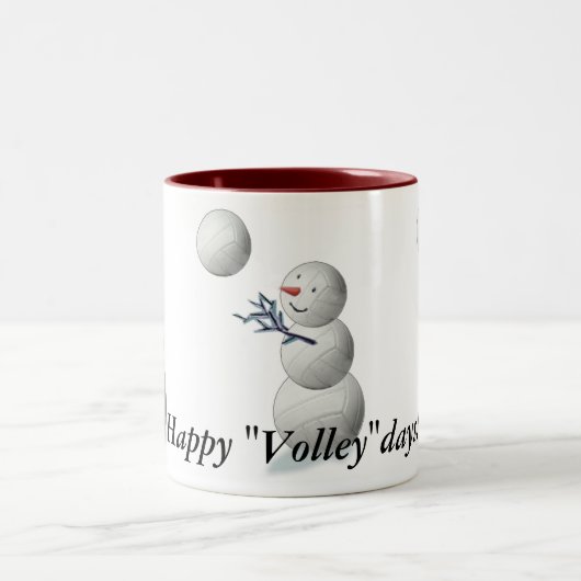 Volleyball-Schneemann-Weihnachten Zweifarbige Tasse (Mittel)