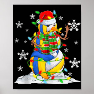 Volleyball Schneemann Weihnachtsbaum Lichter Xma Poster