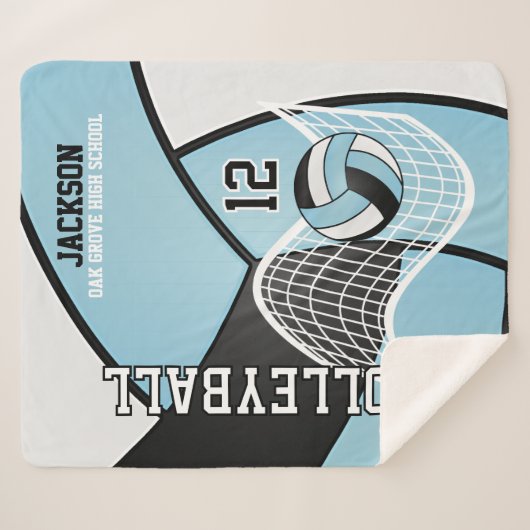 Volleyball 🏐 Schwarz, Baby Blau und Weiß Sherpadecke (Vorderseite (Horizontal))