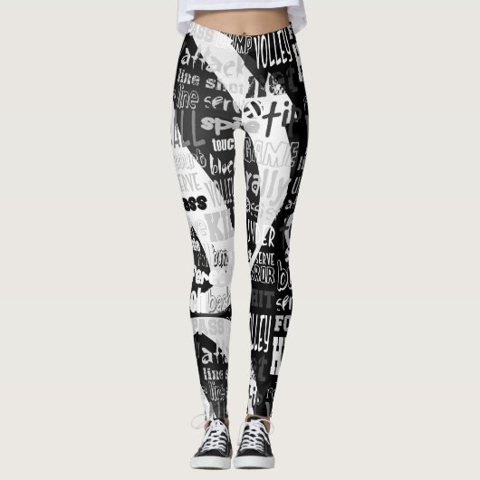 Volleyball, Schwarz-Weiß-Multiprint-Leggings Leggings (Vorderseite)