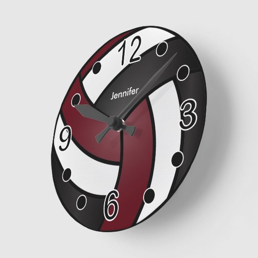 Volleyball | Schwarz, Weiß und Dunkelrot Runde Wanduhr (Winkel)