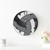 Volleyball | Schwarz, Weiß und Grau Große Wanduhr (Zuhause)