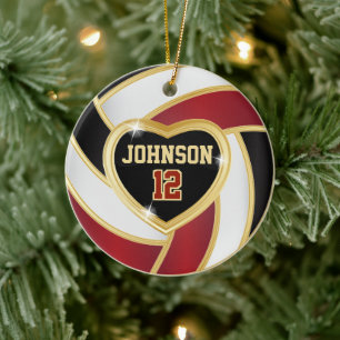 Volleyball 🏐 Schwarz, Weiß und Maronrot Keramik Ornament
