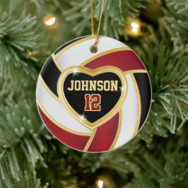Volleyball 🏐 Schwarz, Weiß und Maroon Red Keramik Ornament