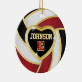 Volleyball 🏐 Schwarz, Weiß und Maroon Red Keramik Ornament (Rechts)