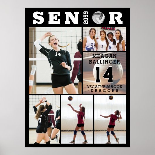 Volleyball Senior Abschluss 6 FotoCollage Poster (Vorne)