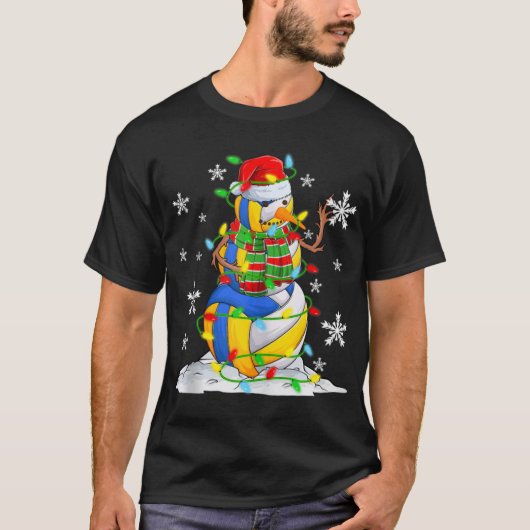 Volleyball Snowman Christmas Tree Lights Xma T Shi T-Shirt (Vorderseite)