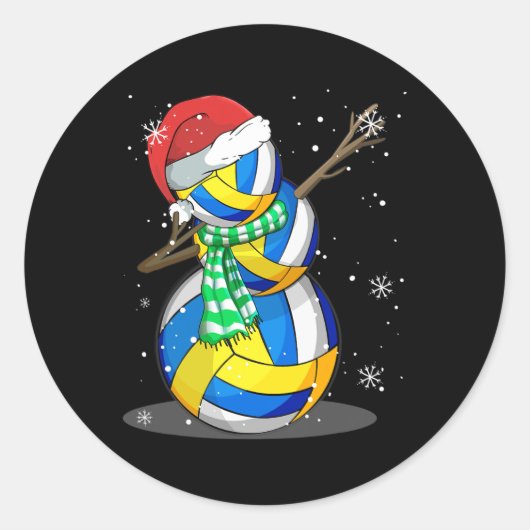 Volleyball Snowman Dabbing Funny Christmas Geschen Runder Aufkleber (Vorderseite)