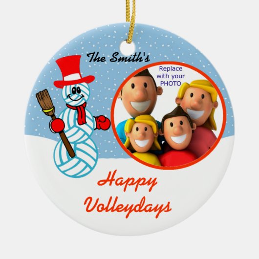 Volleyball Snowman Family Foto Ornament (Vorne)