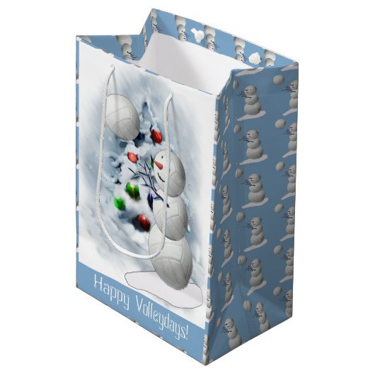 Volleyball Snowman Weihnachten Mittlere Geschenktüte (Vorderseite Schrägansicht)