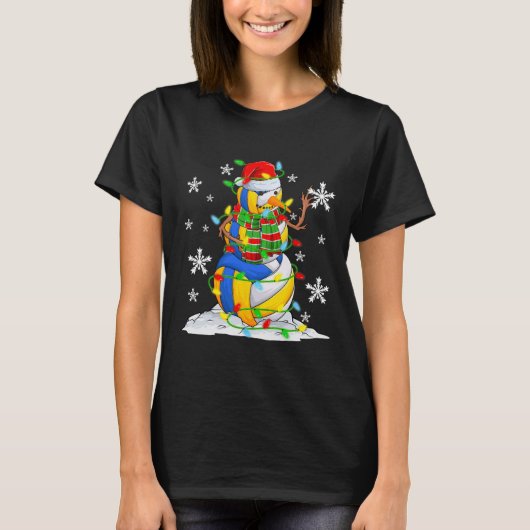 Volleyball Snowman Weihnachtsbaum Lichter Weihnach T-Shirt (Vorderseite)