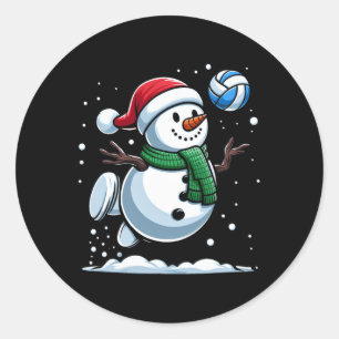Volleyball Snowman Weihnachtsmannmütze Weihnachten Runder Aufkleber