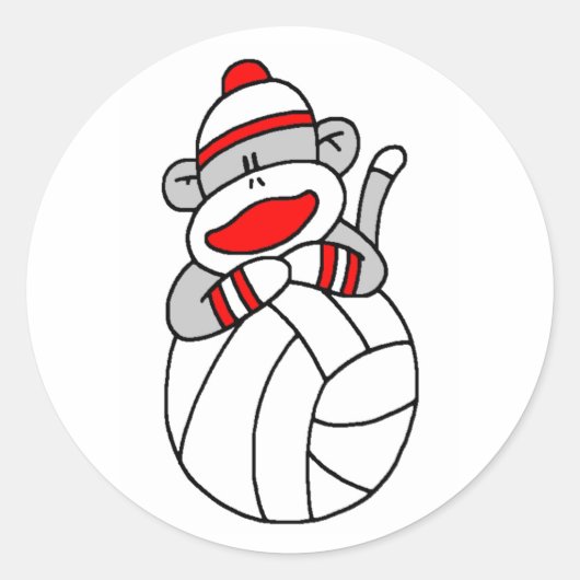 Volleyball Sock Monkey Runder Aufkleber (Vorderseite)