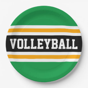 VOLLEYBALL Spaß Helles Grün Schwarz Orange Streife Pappteller