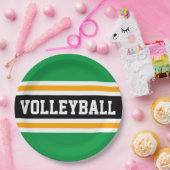 VOLLEYBALL Spaß Hellgrüne, schwarz-gelbe Streifen Pappteller (Party)