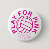 Volleyball-Spiel für Brustkrebs-Bewusstseins-Knopf Button (Vorderseite)