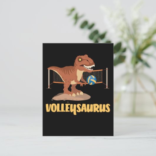 Volleyball spielen Trex Funny Dino Sport Postkarte (Stehend Vorderseite)