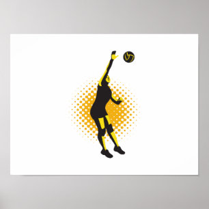 Volleyball-Spieler, der den Ball Retro festnagelt Poster