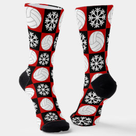 Volleyball Spieler Rot und Schwarzes Weihnachtsmus Socken