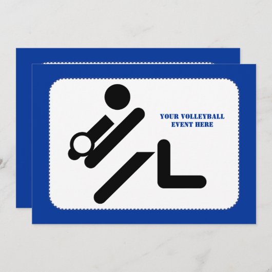 Volleyball-Spieler schwarz, weiß, blau Ikone benut Einladung (Vorne/Hinten)