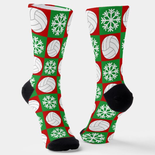 Volleyball Spieler Weihnachts-Schneeflockenmuster Socken (Gewinkelt)