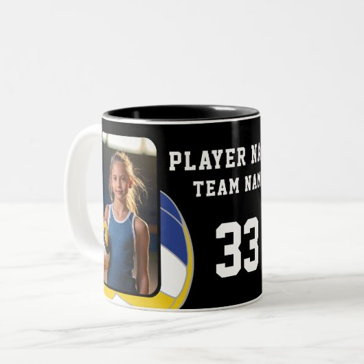 Volleyball-Spielername Team 2 Fotos Zweifarbige Tasse (Vorderseite Links)