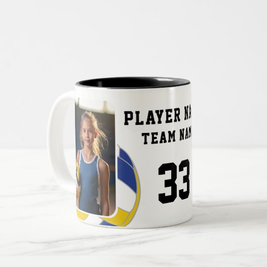 Volleyball-Spielername Team 2 Fotos Zweifarbige Tasse (Vorderseite Links)
