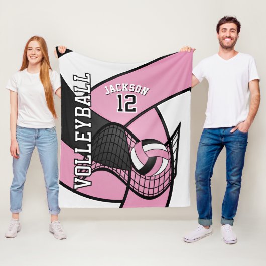Volleyball 🏐 Sport in Baby Pink, White & Black Fleecedecke (Beispiel)