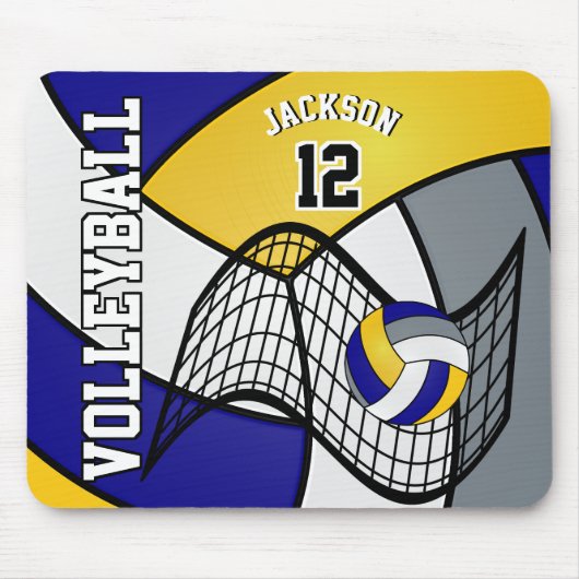 Volleyball 🏐 Sport in Blau, Weiß, Gelb, Grau Mousepad (Vorne)