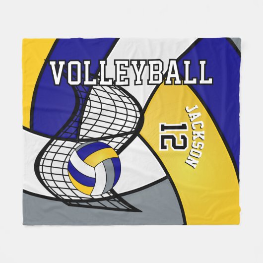 Volleyball 🏐 Sport in Blau, Weiß und Gelb Fleecedecke (Vorderseite (Horizontal))