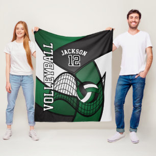Volleyball 🏐 Sport in Dunkelgrün, Weiß und Schwar Fleecedecke