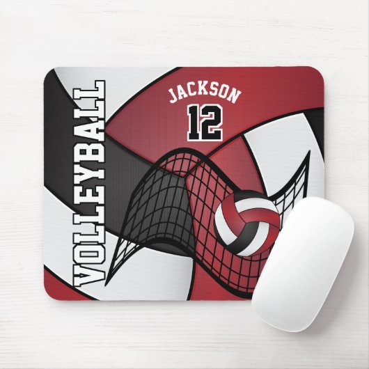 Volleyball 🏐 Sport in dunkelrot, weiß und schwarz Mousepad (Mit Mouse)
