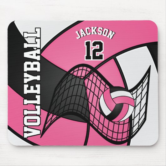 Volleyball 🏐 Sport in heißen Rosa, Weiß und Schwa Mousepad (Vorne)