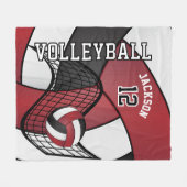 Volleyball 🏐 Sport in Maroon Rot, Weiß und Schwar Fleecedecke (Vorderseite (Horizontal))