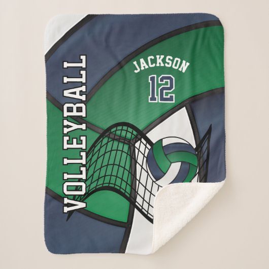 Volleyball 🏐 Sport in Navy Blue, White & Green Sherpadecke (Vorderseite)