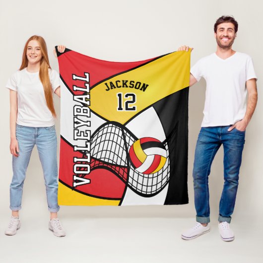 Volleyball 🏐 Sport in Rot, Schwarz und Gelb Fleecedecke (Beispiel)