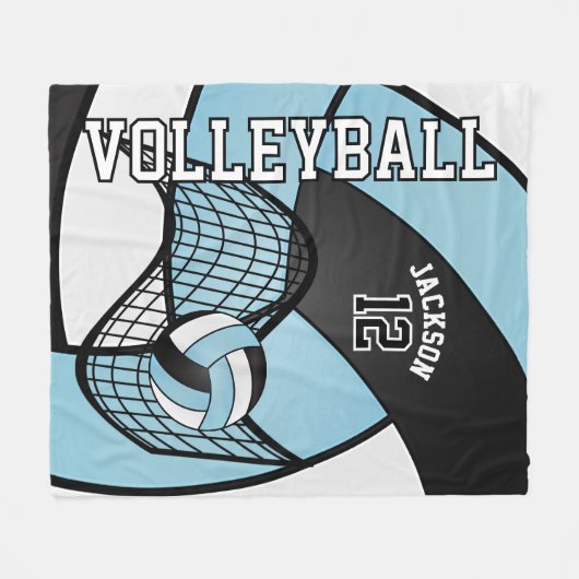 Volleyball 🏐 Sport in Sky Blue, White & Black Fleecedecke (Vorderseite (Horizontal))